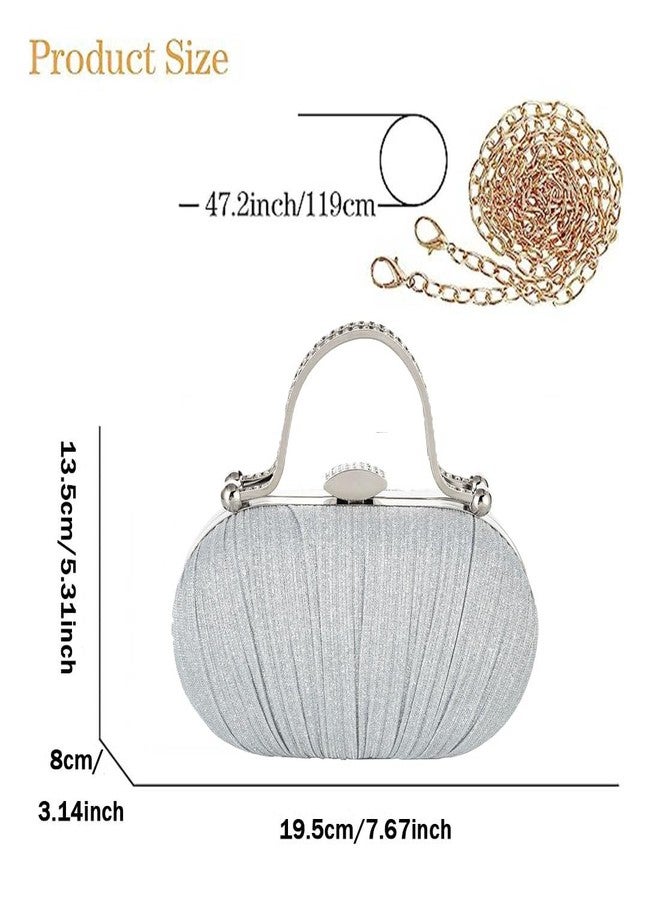 Simcat Clutch Purse for Women Glitter Pleated Evening Handbags with Rhinestone Evening Bag for Formal Bridal Wedding Party (Silver) - Image 5